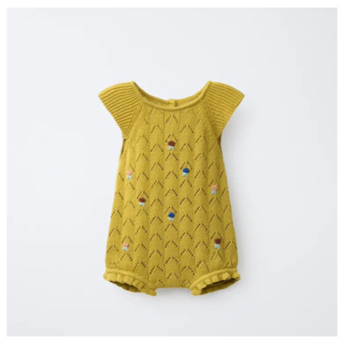 FLORAL EMBROIDERED KNIT ROMPER - Oil | ZARA United States