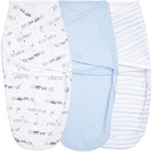 aden + anais Essentials Easy Swaddle Wrap Quick Change with Bottom Zipper, Snug Cotton Knit Baby Wrap Swaddle Blanket for Newborns, TOG 1.0, 3-Pack, Rising Star, 0-3 Months, Small/Medium