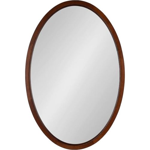 Kate and Laurel Hogan Farmhouse Oval Framed Wall Mirror; 24 x 36; Dark Walnut; Decorative Traditional Wood Mirror with Soft Curvature and Modern Oval Shape