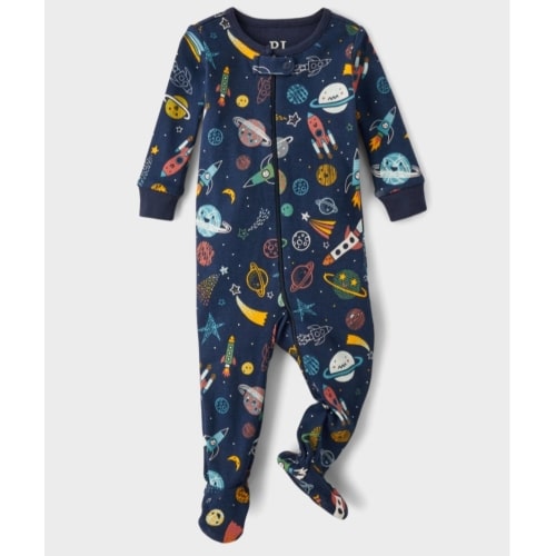 Baby And Toddler Boys Long Sleeve Space Snug Fit Cotton Footed One Piece Pajamas - NAVY | The Children's Place