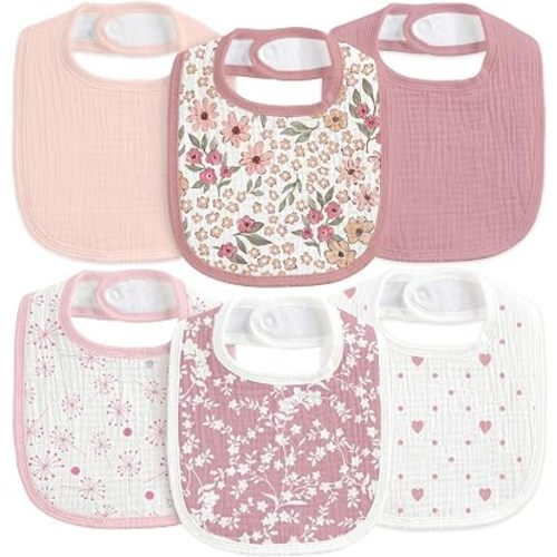 6-Pack Muslin Baby Bibs for Drooling & Teething, Absorbent Bib