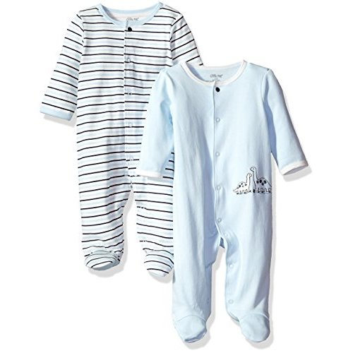 Little Me Clothes for Baby Boys' and Girls' 100% Cotton Scratch-Free Tag Footed 2-Pack Rompers Sleeper, Preemie to 9 Months