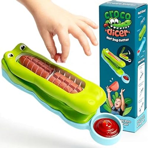 CrocoDicer: Fun Hot Dog Cutter That Lets Kids Cut Their Own Hot Dogs Safely. One Press = 24 Bites. Even Picky Eaters Will Love Dinner Time. 100% Kid and Crocodile Safe (Not Approved by Alligators).