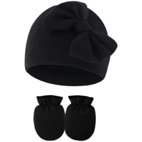 UTTPLL Newborn Beanies Cap No Scratch Mittens Set 0-6 Months Infant Bow Caps Baby Girls Boys Cute Nursery Headbands Hats