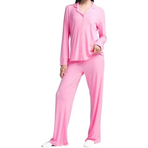 Womens Pajama Sets 2 Piece Button Down Long Sleeve Soft Knitted Sleepwear Pjs Lounge Sets Nightwear