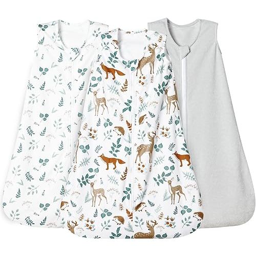 david's kids 3 Pack Warm Micro Fleece Baby Sleep Sack 0-6 Months, Soft Baby Wearable Blankets with 2-Way Zipper, Comfy Winter Sleeping Bags for Infant Newborn Boys Girls, Small Size, Animal Forest