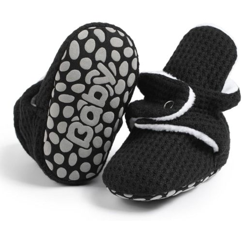 Sawimlgy Newborn Infant Baby Girl Boy Cotton Booties Stay On Sock Slippers Soft Bedroom Shoes Non-Skid Ankle Boots With Grippers Toddler Crib Warm Shoe First Walker Birthday Shower Gift