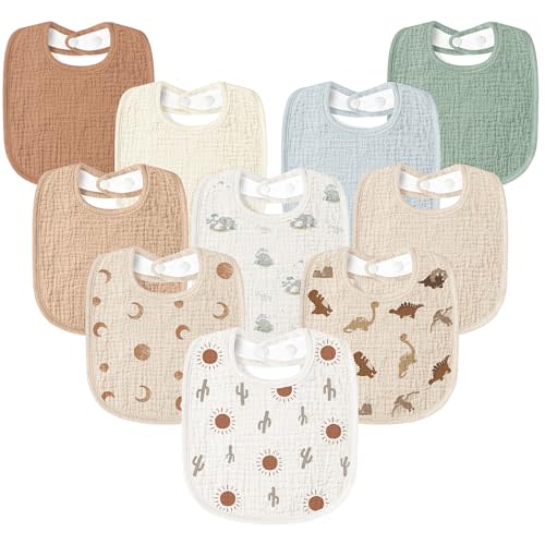 Susurration Muslin Baby Drool Bibs 10Pack Soft Square Adjustable Bandana Bibs for Unisex Baby Girls & Boys