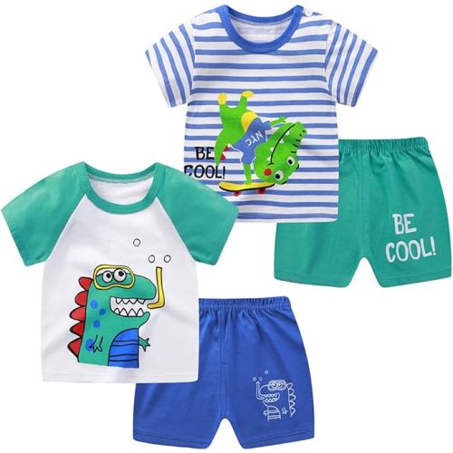 Toddler Boys T-shirts and Shorts 4 Pcs Dinosaur Short Set Summer Clothes Outfit