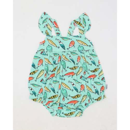 Fishing Baits Bamboo Ruffle Romper with Snaps