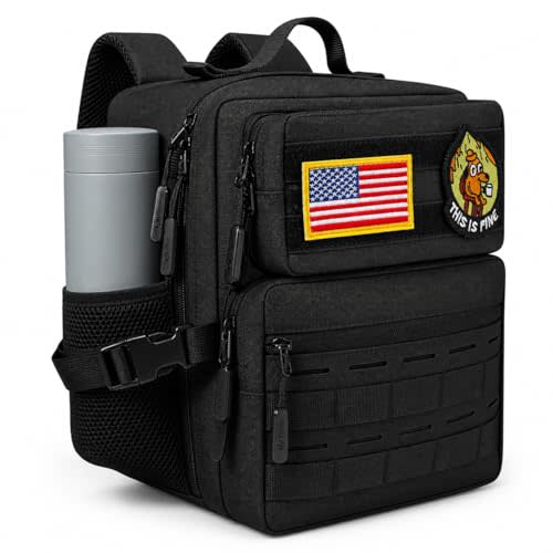 9L Mini Tactical Backpack Small Military Gym Bag for Men Women Molle Daypack Camping Backpack with Patch (Black)