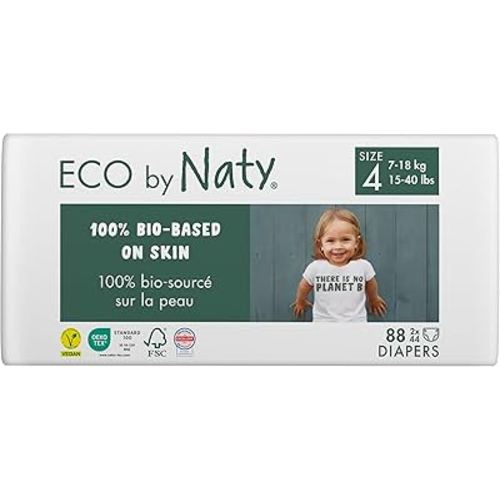 Eco by Naty Baby Diapers - Plant-Based Eco-Friendly Diapers, Great for Baby Sensitive Skin and Helps Prevent Leaking (Size 4, 88 Count)