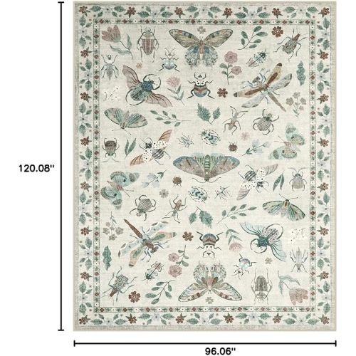 Lahome Insect Print 8x10 Area Rugs, Soft Washable Rugs 8x10 Living Room Rugs for Bedroom Dining Room, Ultra-Thin Modern Rug Stain Resistant Large Accent Carpet for Office Kids Nursery (8'x10',Beige)