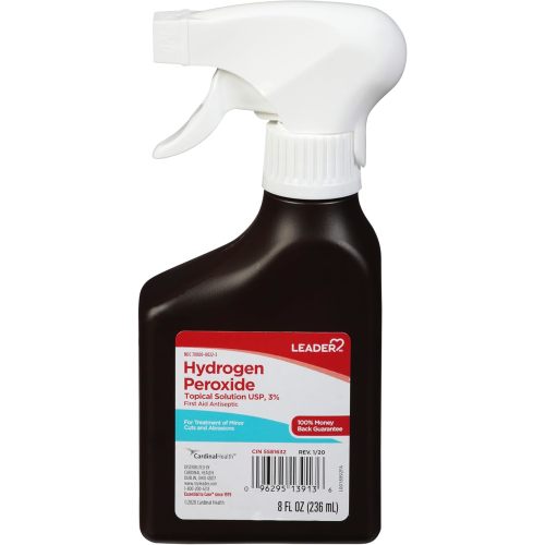 LEADER Hydrogen Peroxide Spray Bottle First Aid Antiseptic 3% Solution – Multi-Purpose Cleaner, Gentle & Effective Disinfectant Spray for Home, Cuts, and Scrapes, Easy-to-Use 8 oz Bottle