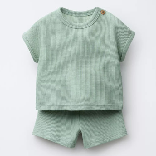 PLAIN WAFFLE T-SHIRT AND BERMUDA SET - Green | ZARA United States