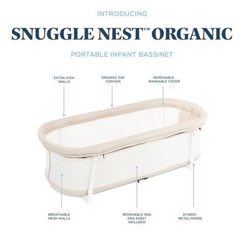 Baby Delight Snuggle Nest Bassinet, Portable Baby Bed, for Infants 0 – 5 Months, Organic Oat