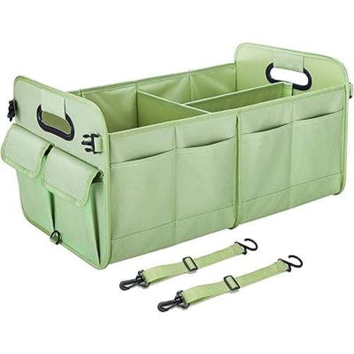 Trunk Organizer For Suv & Sedan,Car Organizers and Storage, Waterproof Collapsible & Adjustable Straps,75L Sturdy Car Organization for Car Accessories, Tools,Sundries,2-3Compartment（Green