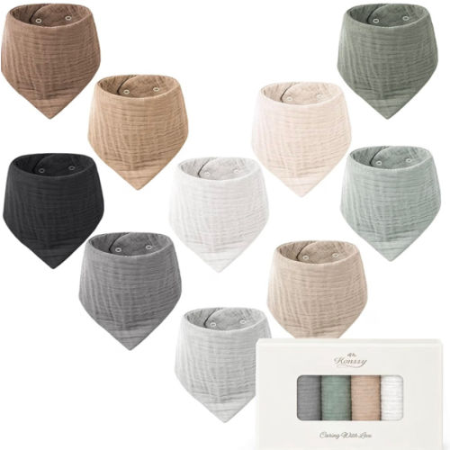 Konssy 10 Pack Baby Muslin Bandana Bibs for Drooling and Teething