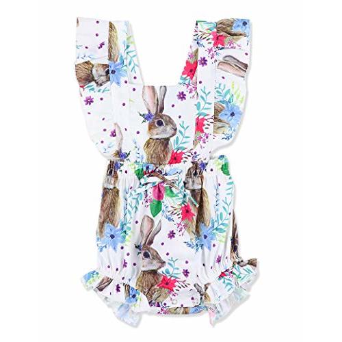 KANGKANG Newborn Baby Girl Easter Outfit Cute Rabbit Allover Flutter Sleeve Romper Bodysuit One Piece Jumpsuit 0-3 Months