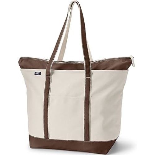 Lands' End Zip Top Long Handle Canvas Tote Bag