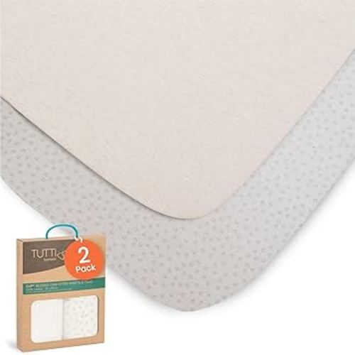 Tutti Bambini Premium Bassinet Sheets (2 Pack) - Soft & Breathable cotton Jersey, Double-Strength Bedside Sleeper Sheets, Fits Mattresses from 20.8 x 31.5 in to 23.6 x 35.4 in (Cocoon).