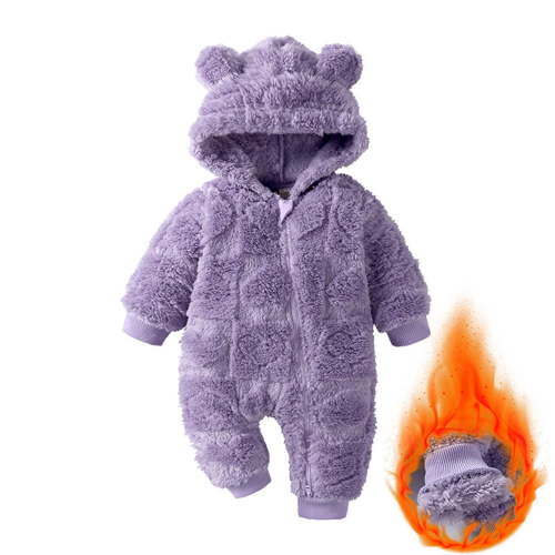Busydd Baby Girl Clothes Winter Warm Baby Girl Romper Fashion Heart Textured Baby Boy Clothes 6-9 Months Unisex Newborn Infant Solid Color Onesie Zipper Hooded Fuzzy Plush Rompers