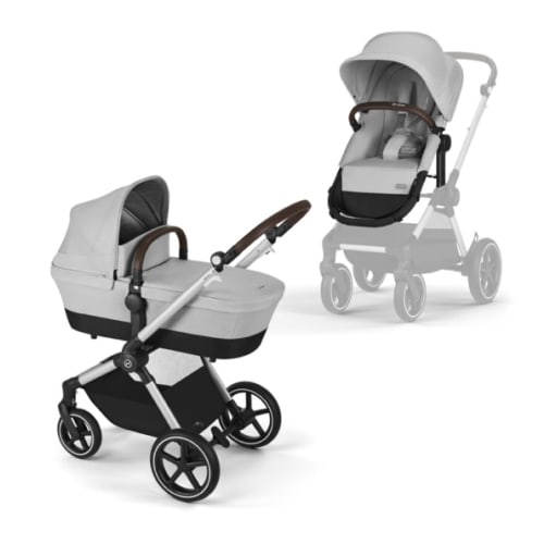 Cybex EOS 2-in-1 Stroller - Bassinet Stroller Converts to Toddler Stroller with One-Hand Recline - Bassinet and Toddler Seat Included, Reversible & Travel System Ready, Lava Grey