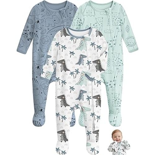 Unnivoll Baby Pajamas 100% Cotton Baby Sleepers for Newborn 0-3 3-6 6-9 Months 3Pcs Footie Pajamas Baby Boys Girls Clothes
