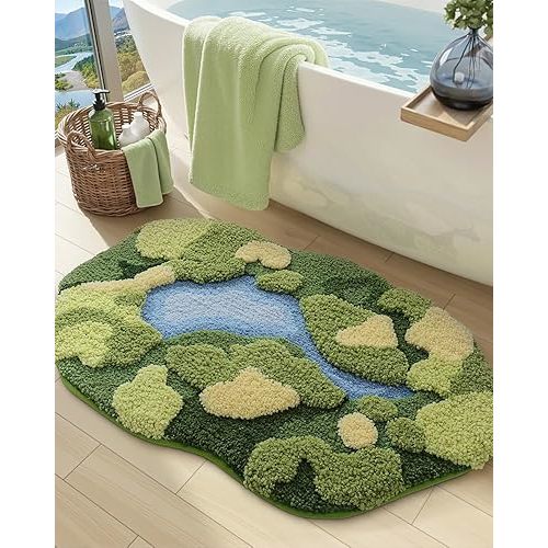 DEXI Moss Bath Mat, Ultra Thick Soft Green Bathroom Rug, Water Absorbent Non Slip Microfiber Rugs for Shower Floor, Sink, Bedroom, Home Accessories Decor, 20x32, Moss Green
