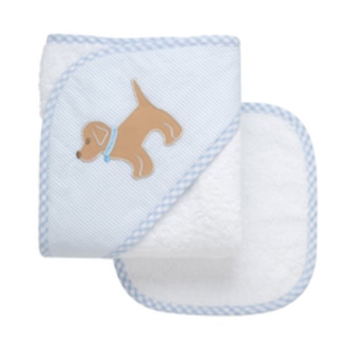 Blue Puppy Appliqué Hooded Towel & Washcloth Set | The Little Lane Shop