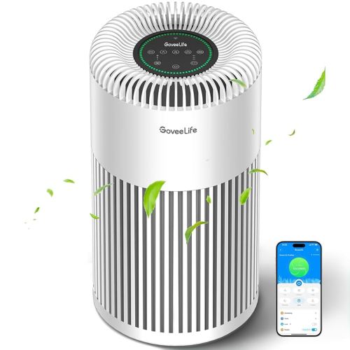 GoveeLife Smart Air Purifier for Home Large Room Up to 1524 sq.ft.with Washable Filter, Integrated PM 2.5 Air Quality Sensor,WiFi, Air Purifier for Smoke, Wildfire, Pet Hair,24dB, White