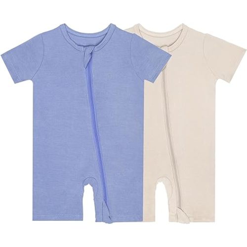 GUISBY Rayon made from bamboo Baby Pajamas Short Sleeve Footless Rompers 2 Way Zipper Sleeper for Baby