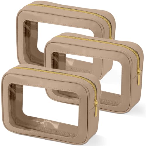 YOPCDJ 3 Pack Clear Toiletry Bag,TSA Approved Travel Makeup Pouch with Zipper for Cosmetics and Toiletries，Diaper Bag Organizer Pouch Set,Purse Organizer for Christmas Women Gift