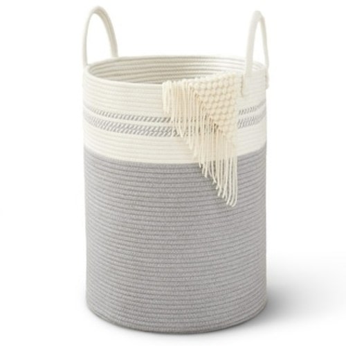 Cheer Collection Large Woven Cotton Laundry Hamper with Handles Stylish Storage Basket for Clothes Toys and Blankets