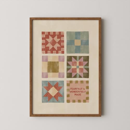 Fearfully & Wonderfully Made Folk Quilt Art | Christian Affirmation Wall Print
