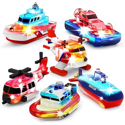 Tub Works® Ocean Rescue™ Vehicles Light Up Bath Toys, 6 Pack | Water-Activated Light Up Toys Flash & Change Color | Easy-Grip Baby & Toddler Bath Toys | Sensory Toys with Bath Lights for Kids Bath