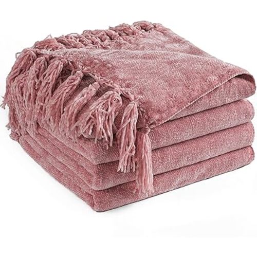 Chenille Throw Blanket for Couch 50" x 60", Mauve