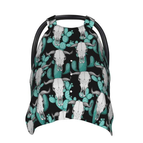 Car Seat Cover Baby, Buffalo Skull cactus western Baby Car Seat Cover for Baby Boys Girls Newborn , Infant Car Seat Canopy Cover Nursing Breastfeeding Cover Warm Blanket