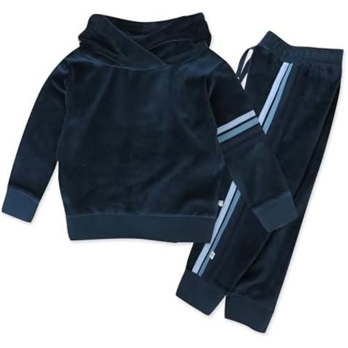 HonestBaby Velour Pullover Hoodie and Zip Front Sweatshirt and Jogger Sweatpants Set