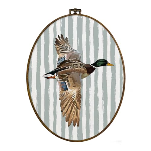 dvhdajed Light Blue Mallard Duck Oval Wall Art Decor, Mallard Duck Nursery Decor,Coquette Ducks Framed Canvas Art, Rustic Farmhouse Ducks Wall Hanging Decoration for Bedroom Nursery Bathroom,8.7x11.3