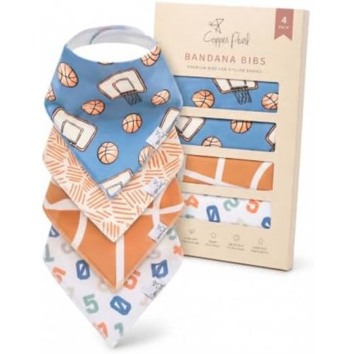 Copper Pearl Baby Bibs 4 Pack, Printed Bandana Drool Bibs for Baby Girl & Boy, Soft Cotton Drooling Teething Bibs