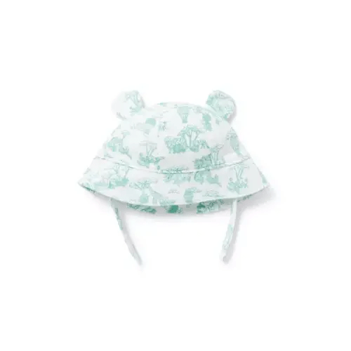 Baby Light Green Safari Toile Baby Safari Toile Bear Ear Bucket Hat by Janie and Jack