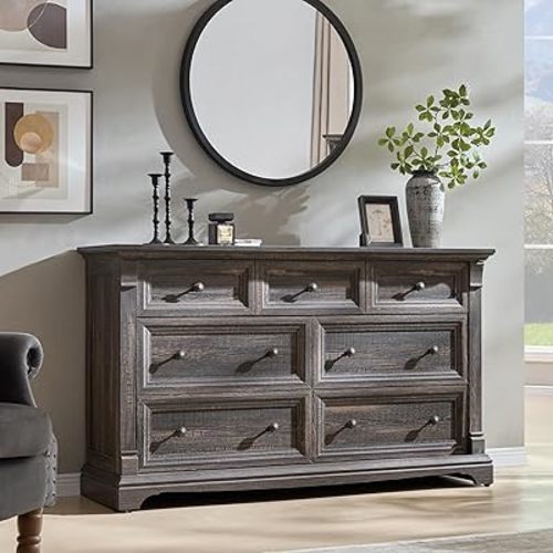 Farmhouse 7 Drawers Dresser for Bedroom, 54" Wide Wood Nursery Dresser