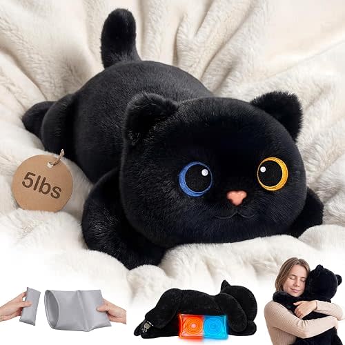 Mewaii Weighted Stuffed Animals Black Cat Plush, Heatable Coolable, 2-5lbs
