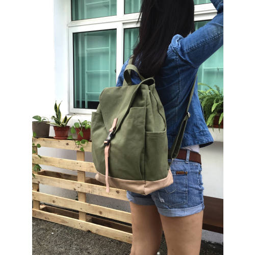 Smoke green canvas diaper bag backpack, School laptop backpack, Travel zipper backpack, college Unisex backpack - no.108 MARKEN