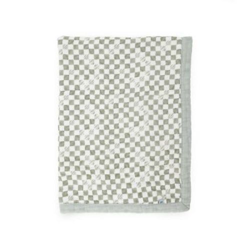 Little Unicorn Organic Muslin Baby Blanket Quilt - Green Checker