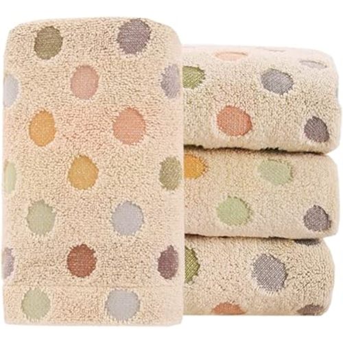 Pidada Hand Towels Set of 4 Colorful Polka Dot Pattern 100% Cotton Soft Absorbent Decorative Towel for Bathroom (Brown)