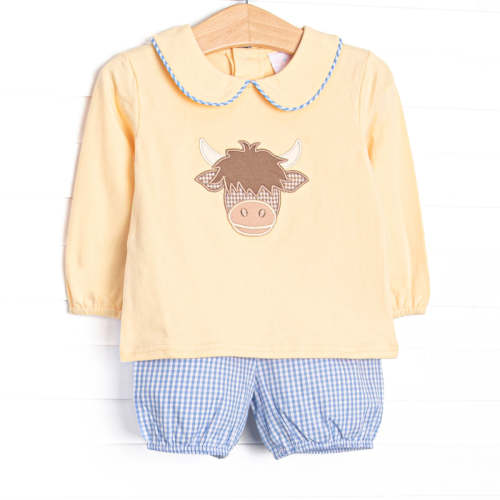 Highland Herd Applique Bloomer Set, Yellow – Stitchy Fish