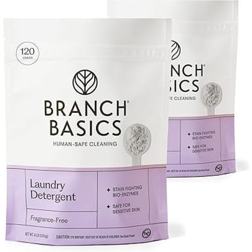 Branch Basics Laundry Detergent – 2 Pack, 4lbs per | Plant & Mineral-Based Formula | Lifts Stains & Removes Odor | Plastic-Free, Fragrance-Free & Safe for Sensitive Skin