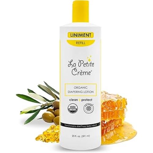 La Petite Creme French Premium Diapering Lotion - Diaper Cream Alternative to Baby Wipes - Gentle Moisturizer & Skin Cleanser with USDA Certified Organic Ingredients - Baby Essentials (20 oz)